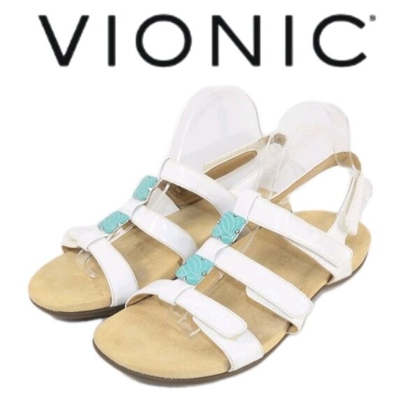 Vionic AMBER White Hook and Loop Strappy Sandals Women's Size 8 - Picture 1 of 11